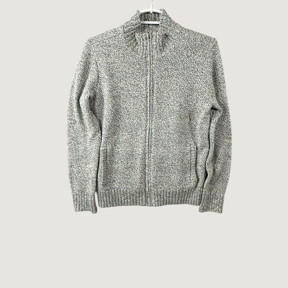 Karen Scott Womens Grey Marled Zip Up Cardigan Mock Neck Sweater Small